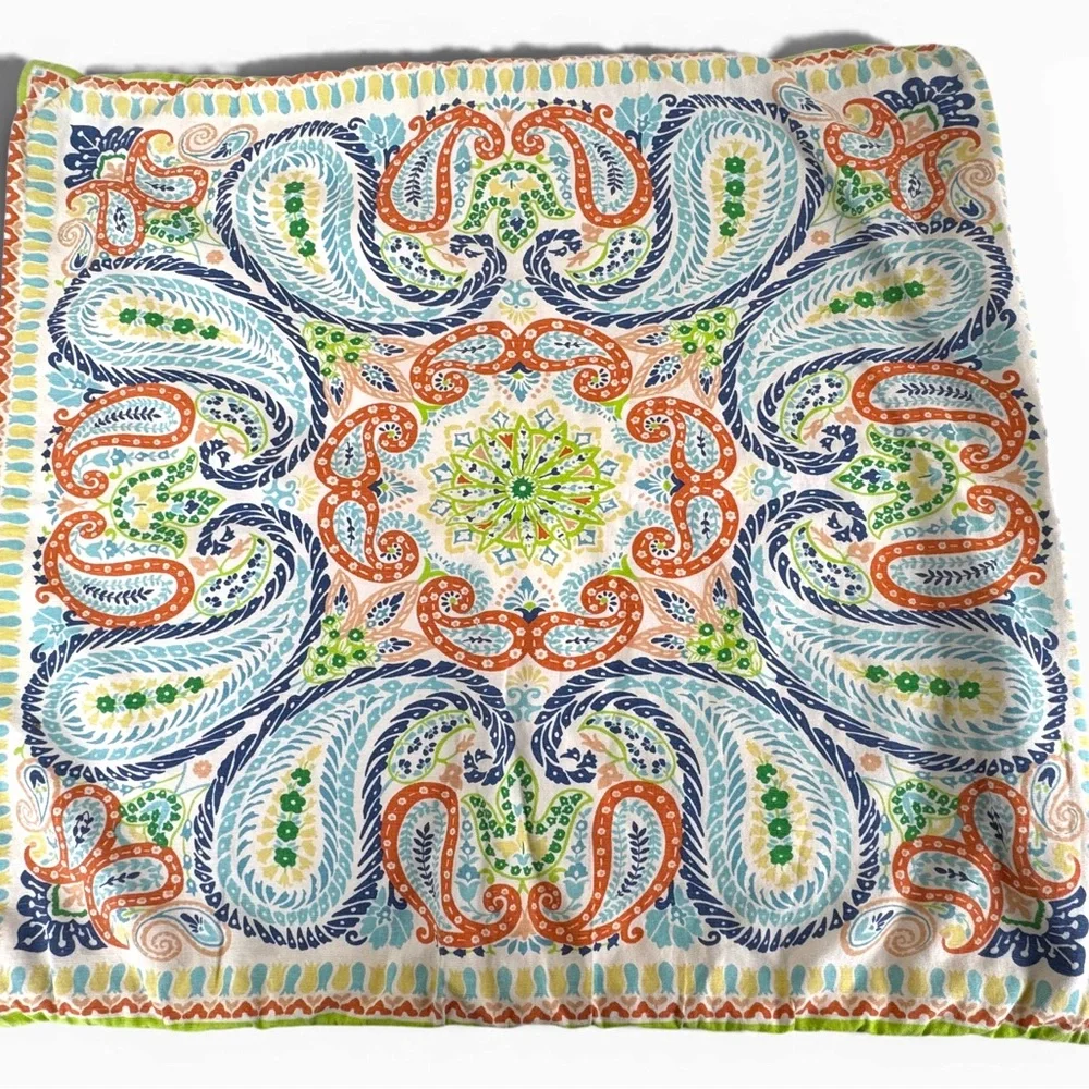 Pottery Barn Lia Paisley Pillow Cover ONLY Green Coral Blue Cotton Linen ~22”